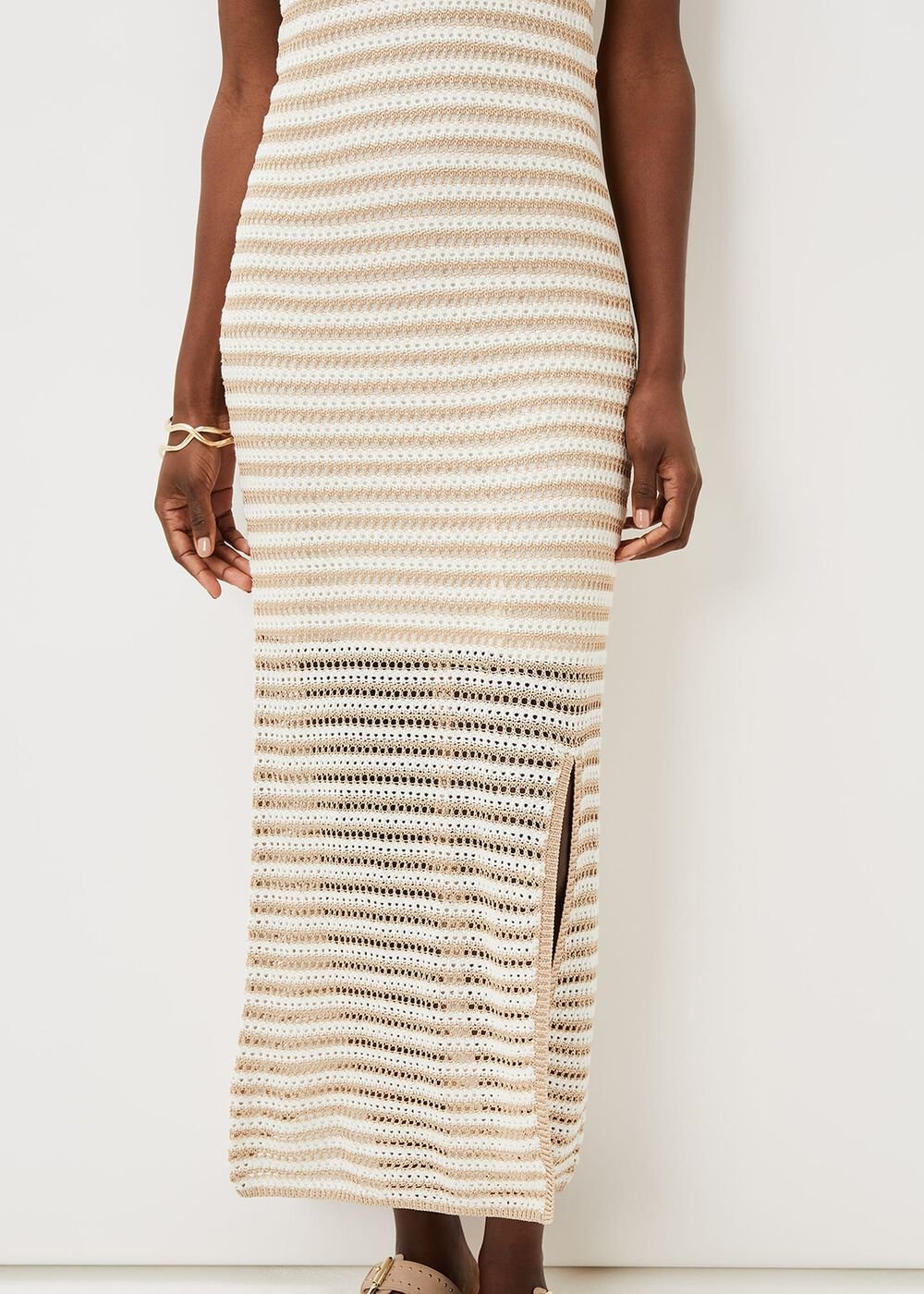 Kimmy Crochet Stripe Maxi Dress Stone/Ivory