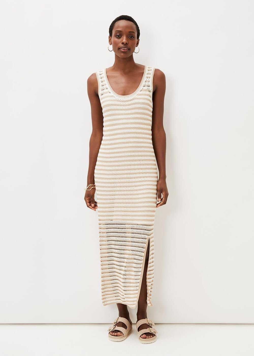 Kimmy Crochet Stripe Maxi Dress Stone/Ivory