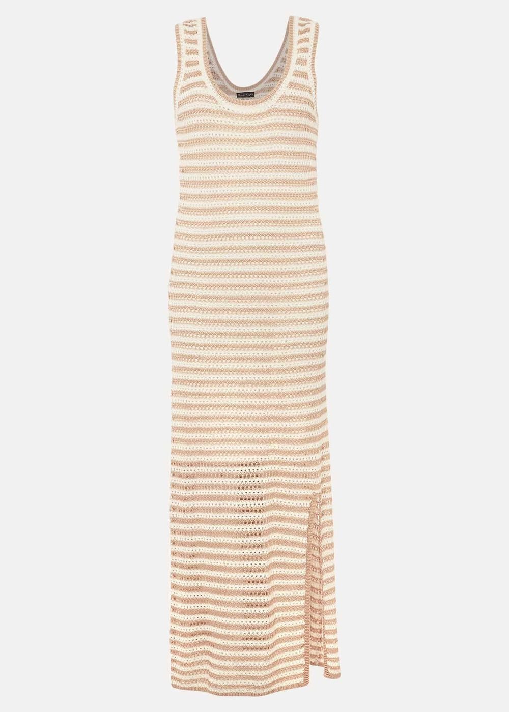 Kimmy Crochet Stripe Maxi Dress Stone/Ivory