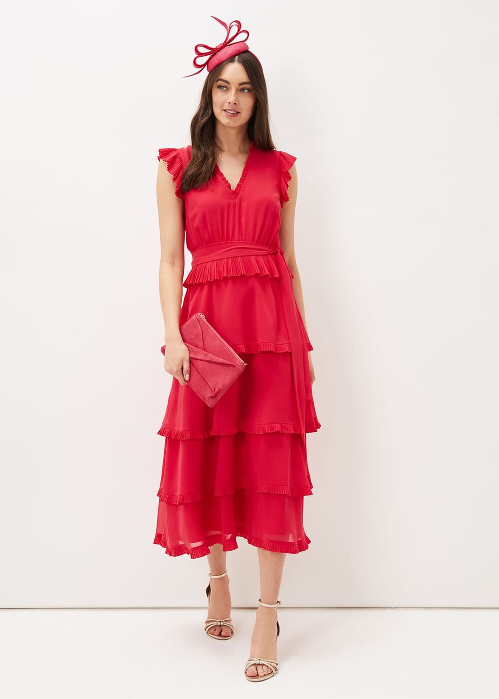 Josephina Tiered Midi Dress Lipstick