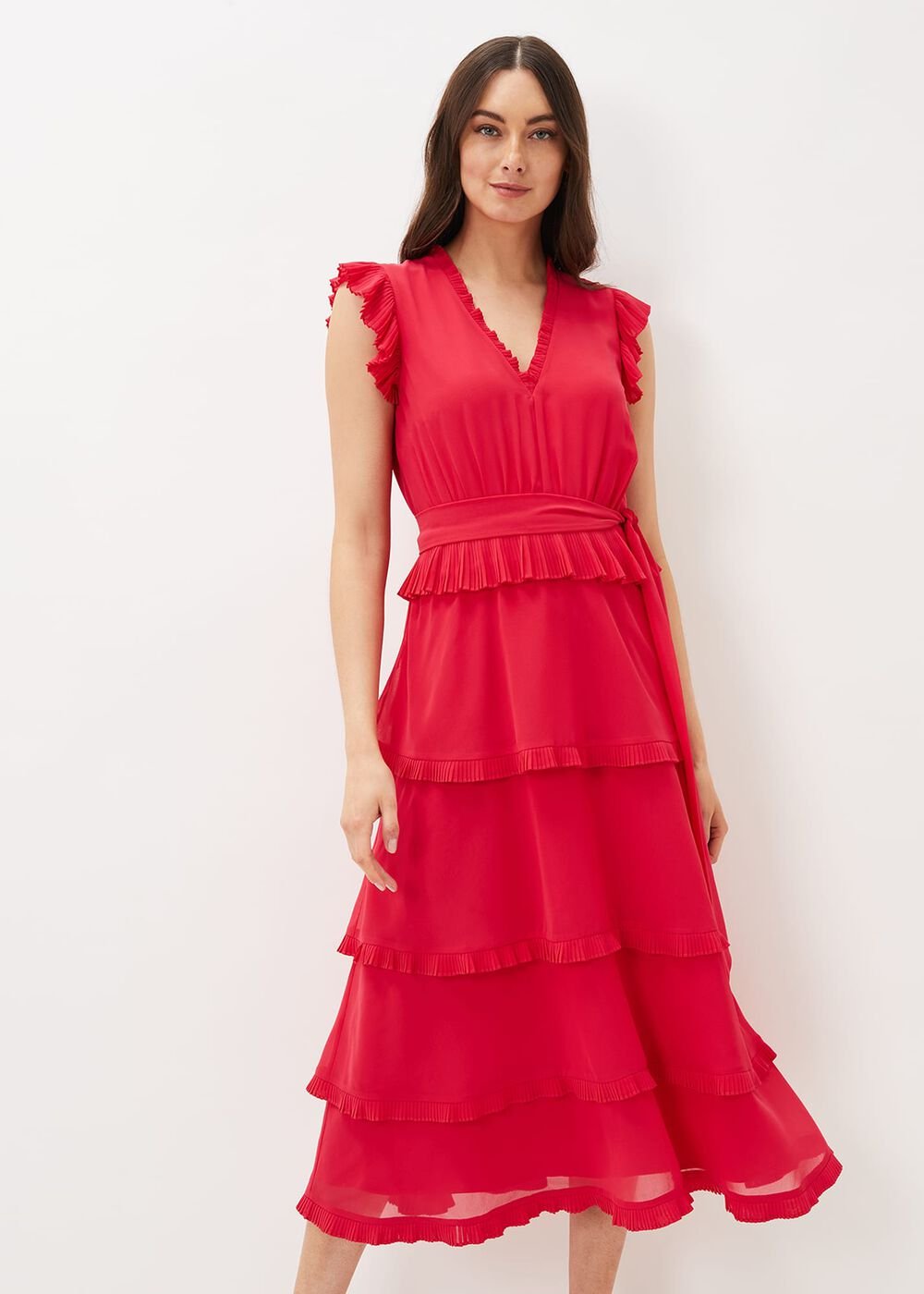 Josephina Tiered Midi Dress Lipstick