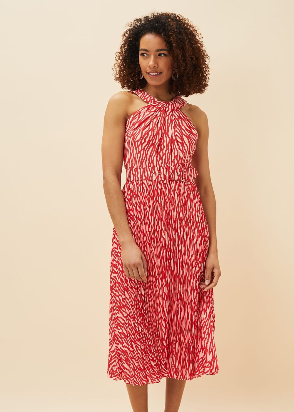 Yas Abstract Print Halterneck Dress Red/Nude