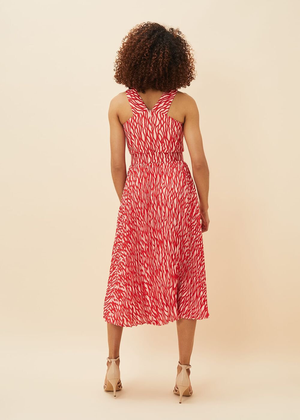 Yas Abstract Print Halterneck Dress Red/Nude