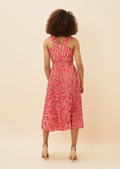 Yas Abstract Print Halterneck Dress Red/Nude