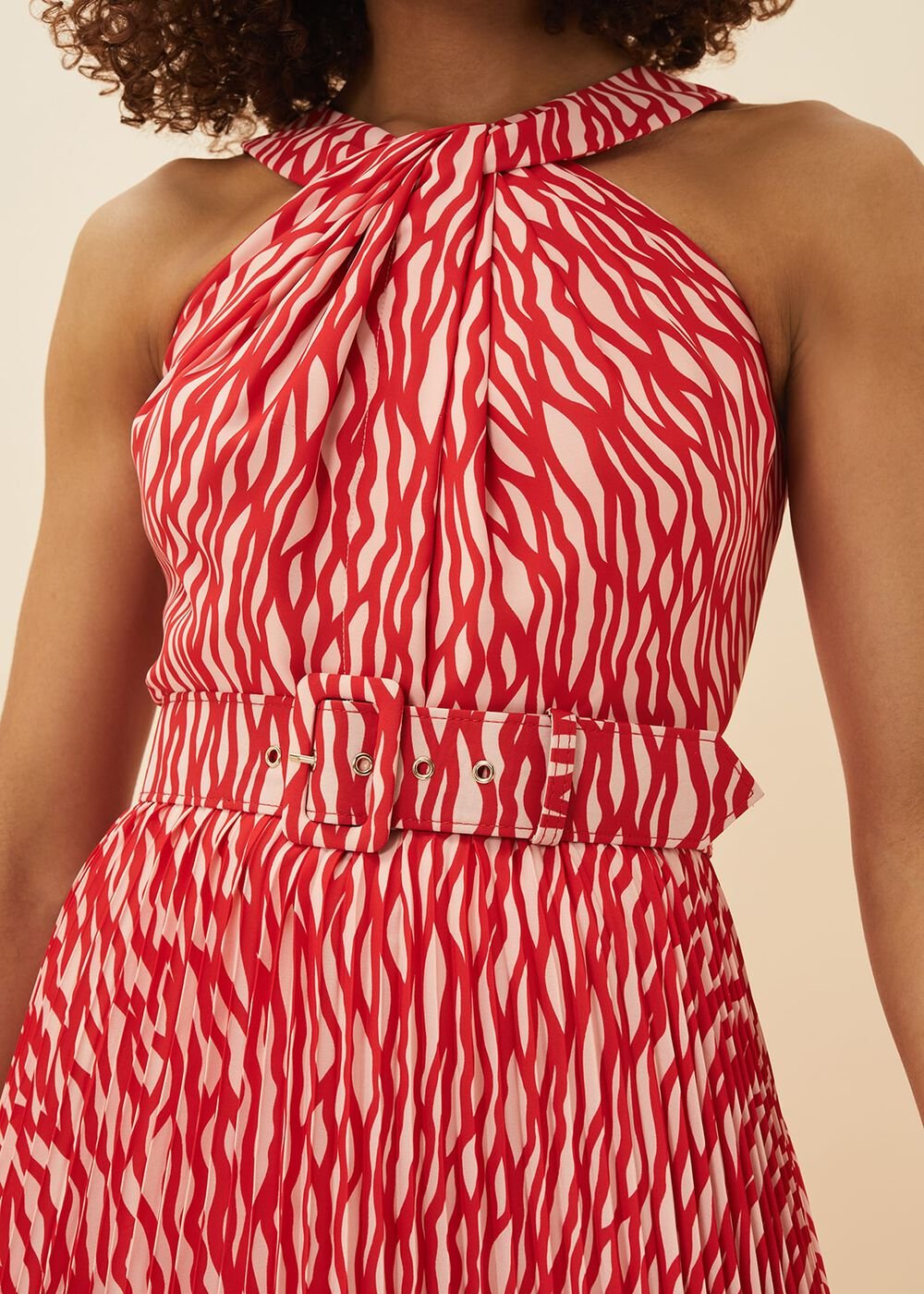 Yas Abstract Print Halterneck Dress Red/Nude