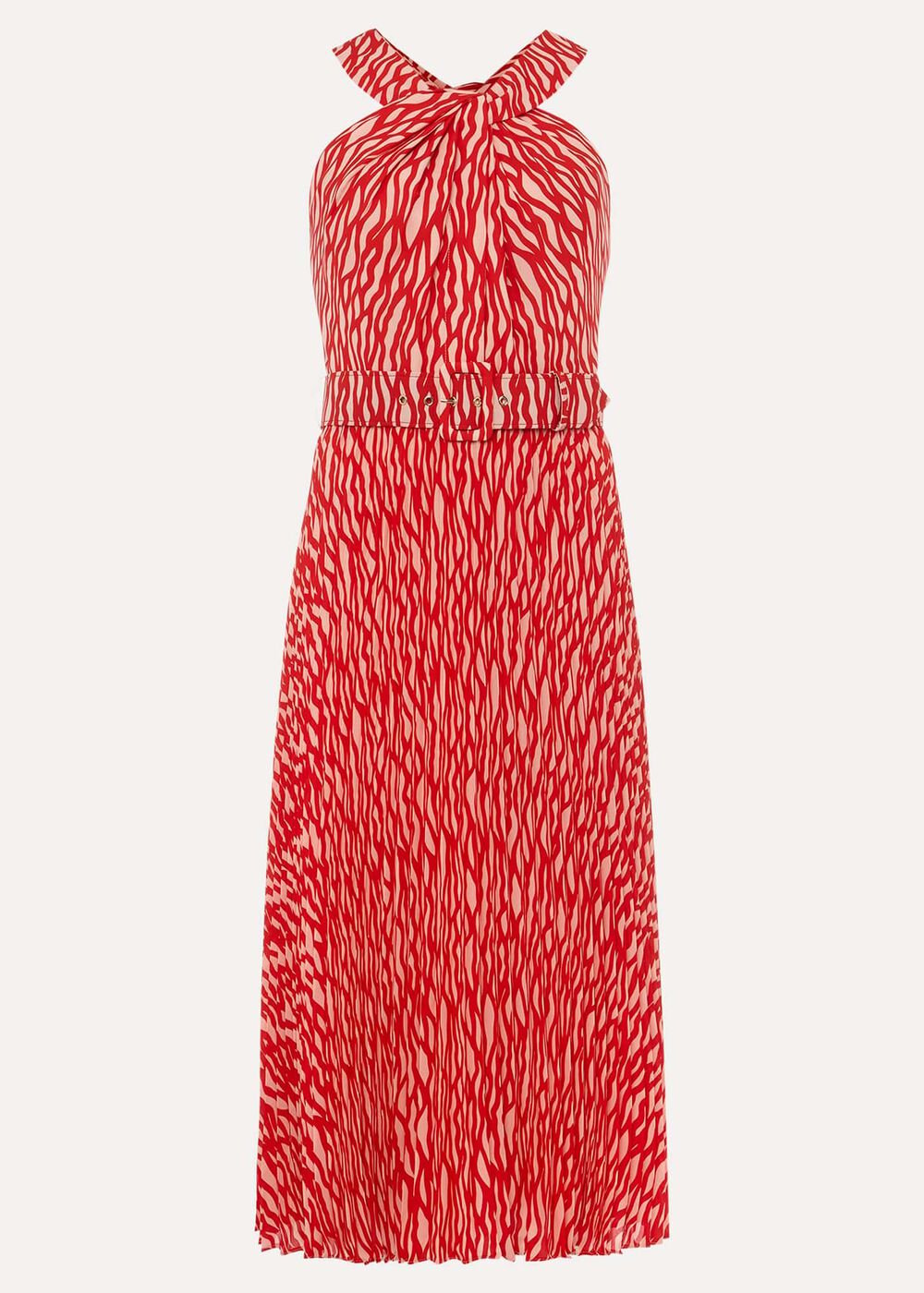 Yas Abstract Print Halterneck Dress Red/Nude