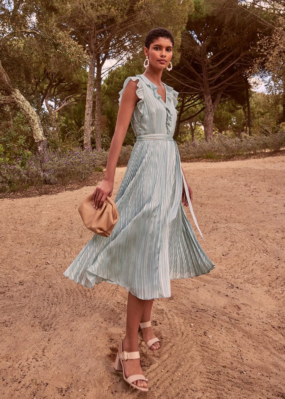 Carmella Pleated Dress Pale Sage