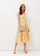 Elaina Cotton Floral Tiered Midi Dress Yellow/Multi