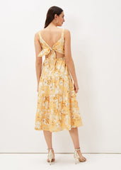 Elaina Cotton Floral Tiered Midi Dress Yellow/Multi