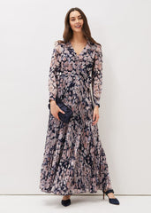 Fredrika Floral Pleated Maxi Dress Navy/Multi