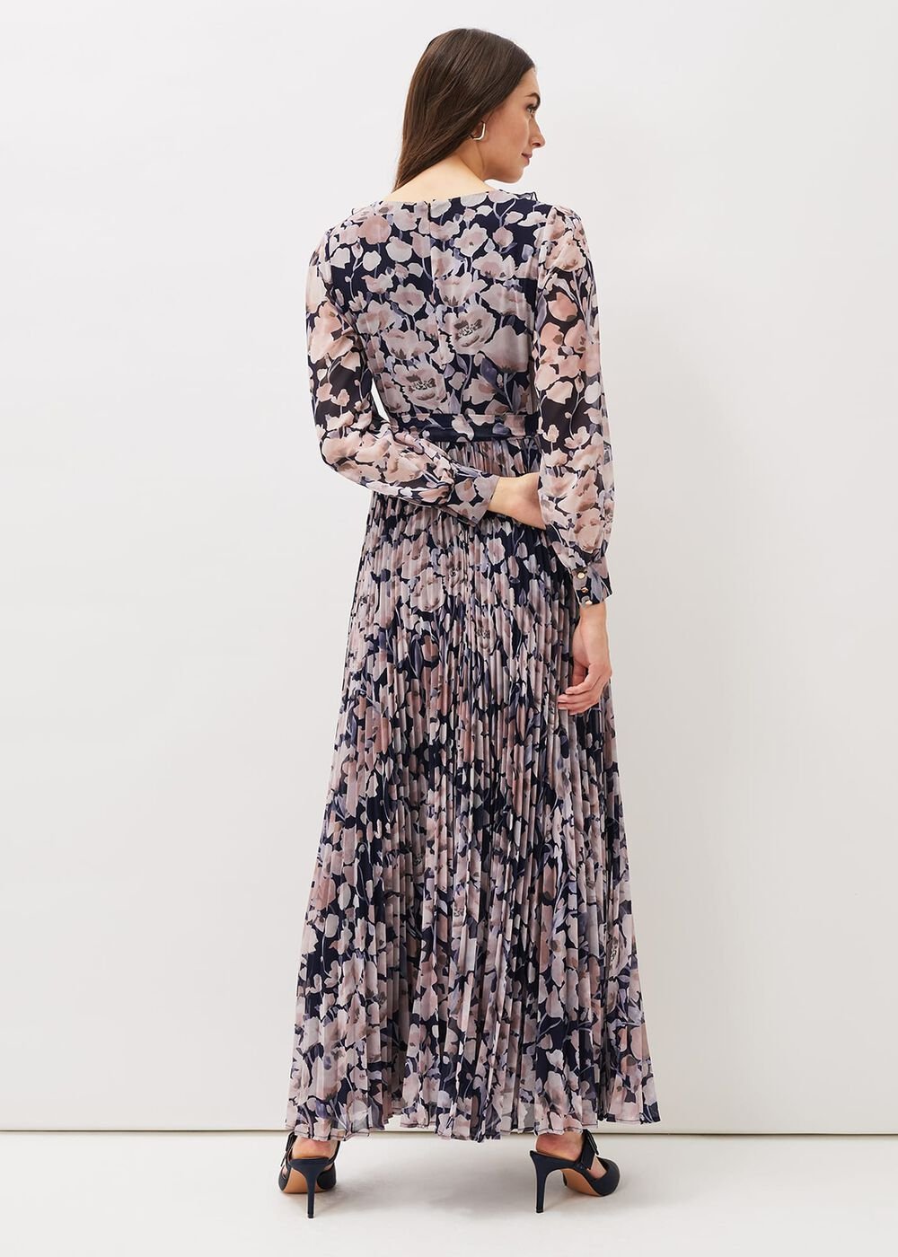 Fredrika Floral Pleated Maxi Dress Navy/Multi