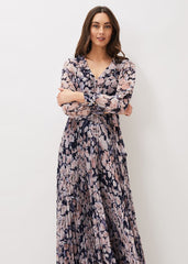 Fredrika Floral Pleated Maxi Dress Navy/Multi
