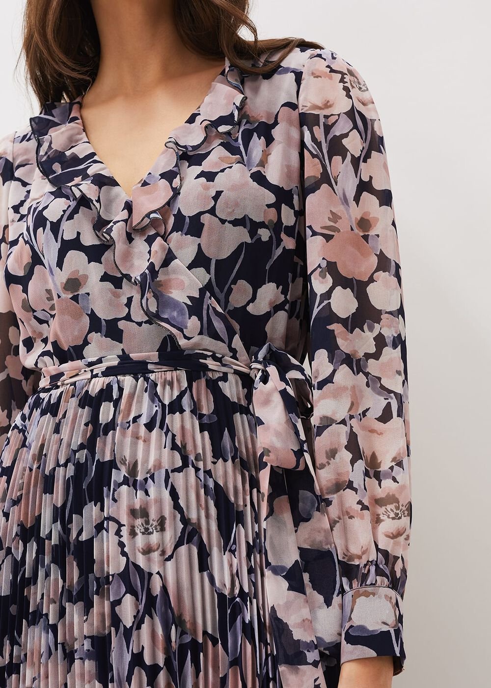 Fredrika Floral Pleated Maxi Dress Navy/Multi