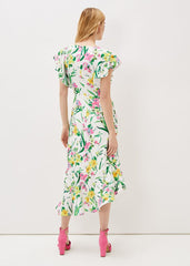 Evelin Printed Frill Hem Dress Ivory/Multi