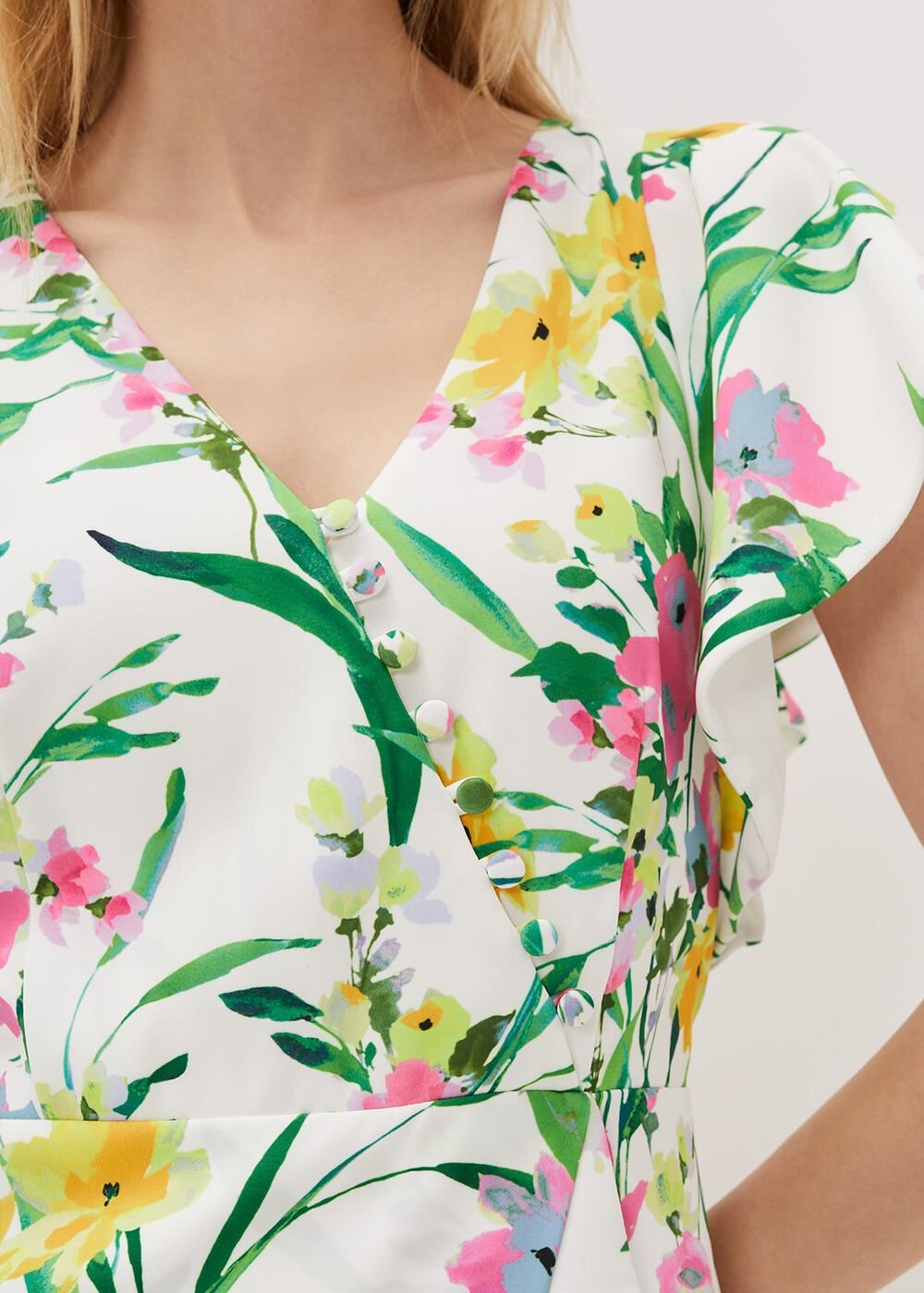 Evelin Printed Frill Hem Dress Ivory/Multi
