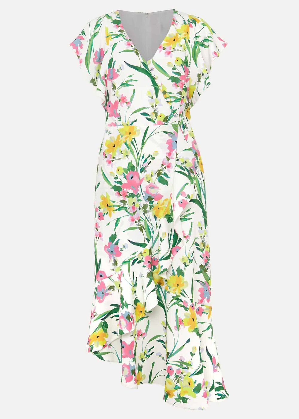 Evelin Printed Frill Hem Dress Ivory/Multi