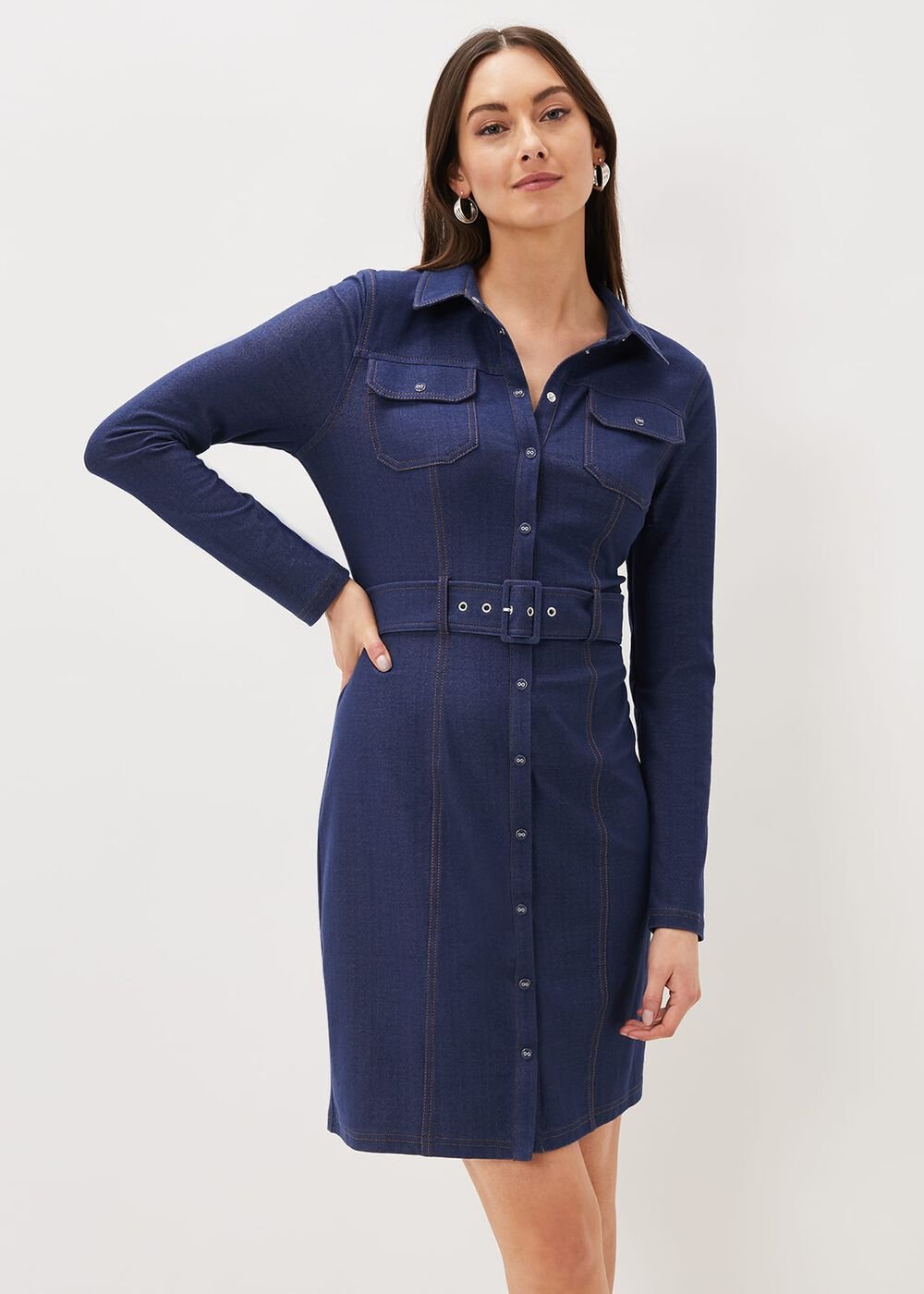 Kathryn Denim Fitted Jersey Dress Denim