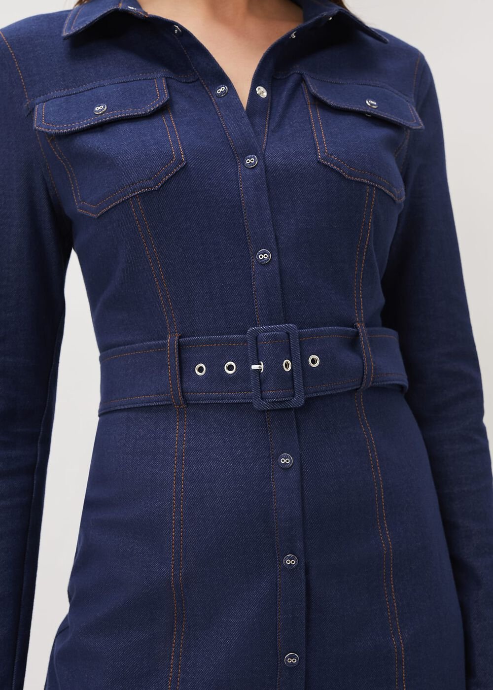 Kathryn Denim Fitted Jersey Dress Denim
