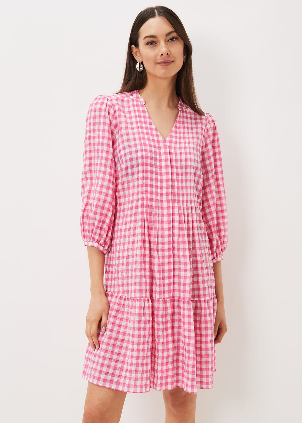 Oona Gingham Swing Dress Pink/Ivory