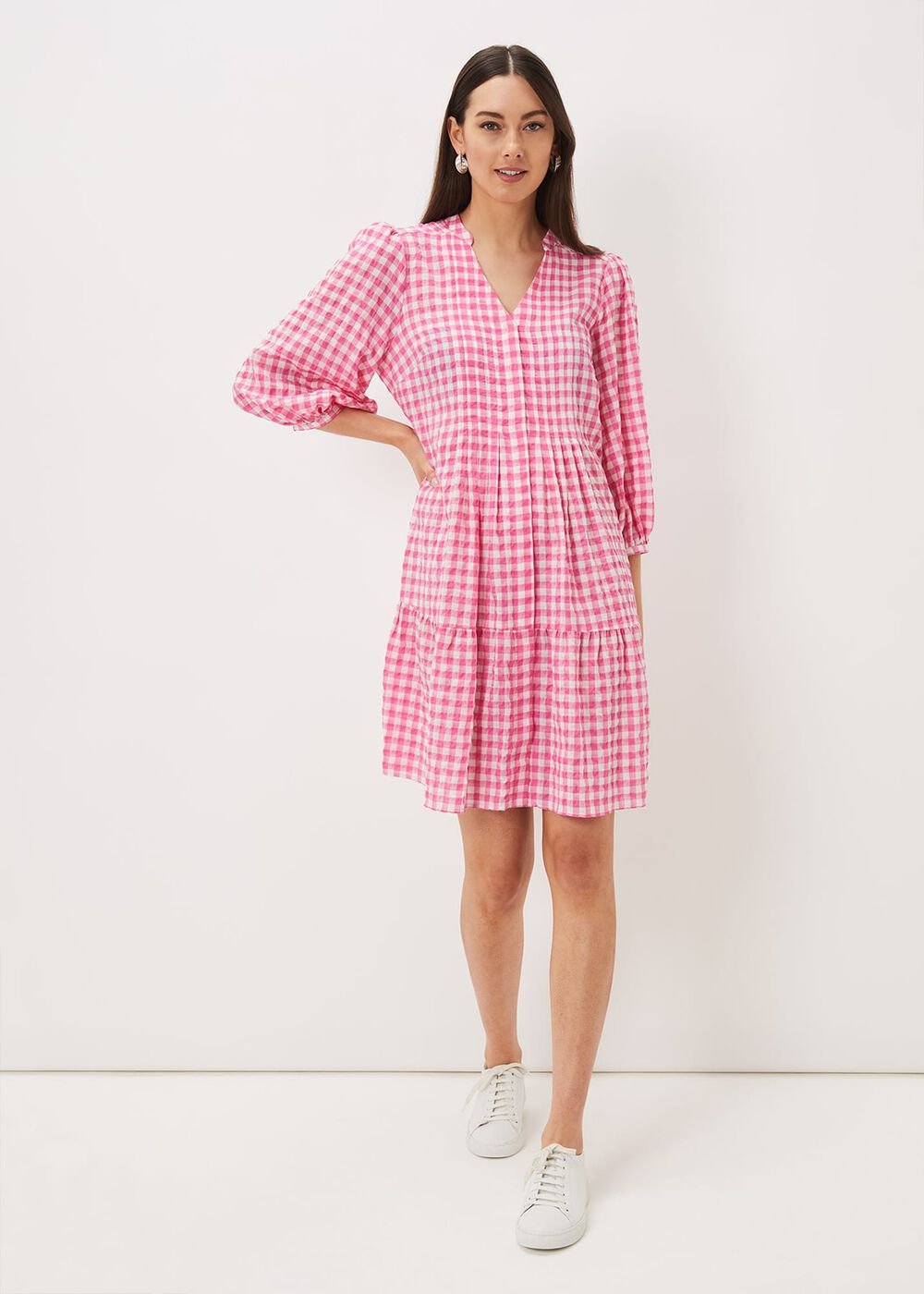 Oona Gingham Swing Dress Pink/Ivory