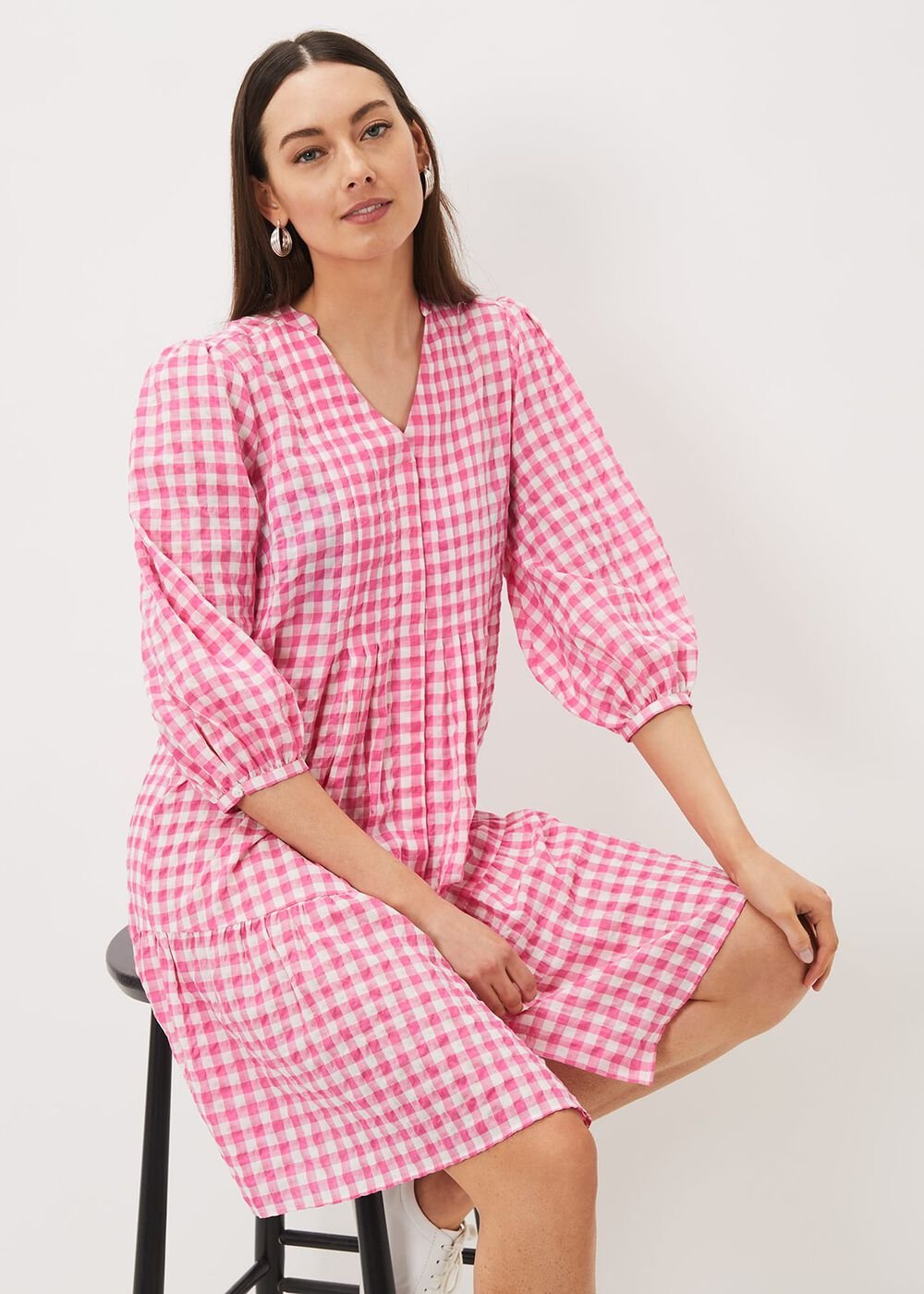 Oona Gingham Swing Dress Pink/Ivory