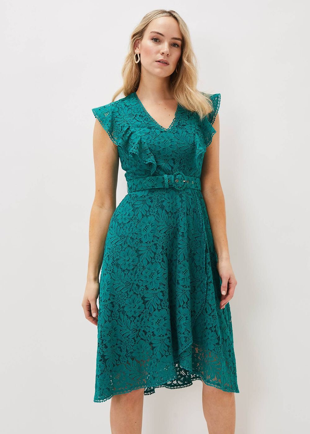 Priya Lace Frill Dress Jade