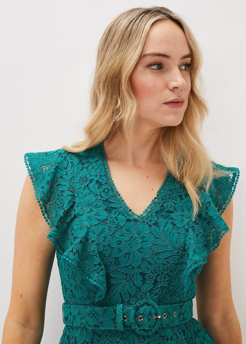 Priya Lace Frill Dress Jade