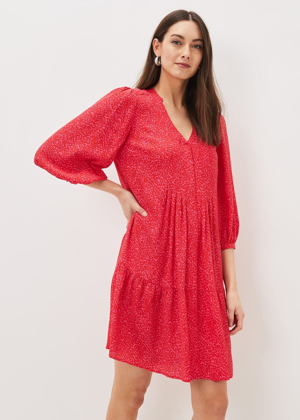 Penele Print Swing Dress Pink/Red