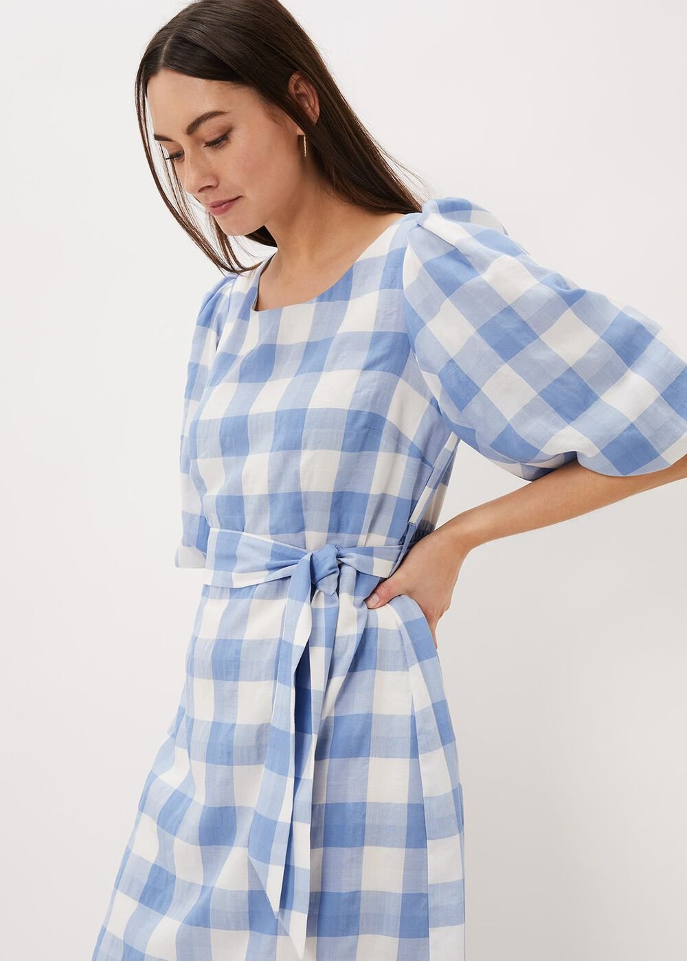 Alina Check Midi Dress Blue/White