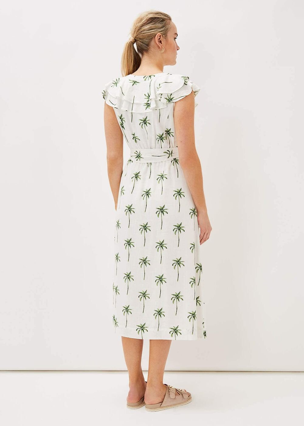 Jamilla Palm Print Midi Dress Ivory/Green