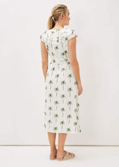 Jamilla Palm Print Midi Dress Ivory/Green