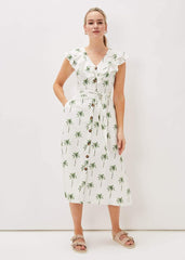 Jamilla Palm Print Midi Dress Ivory/Green