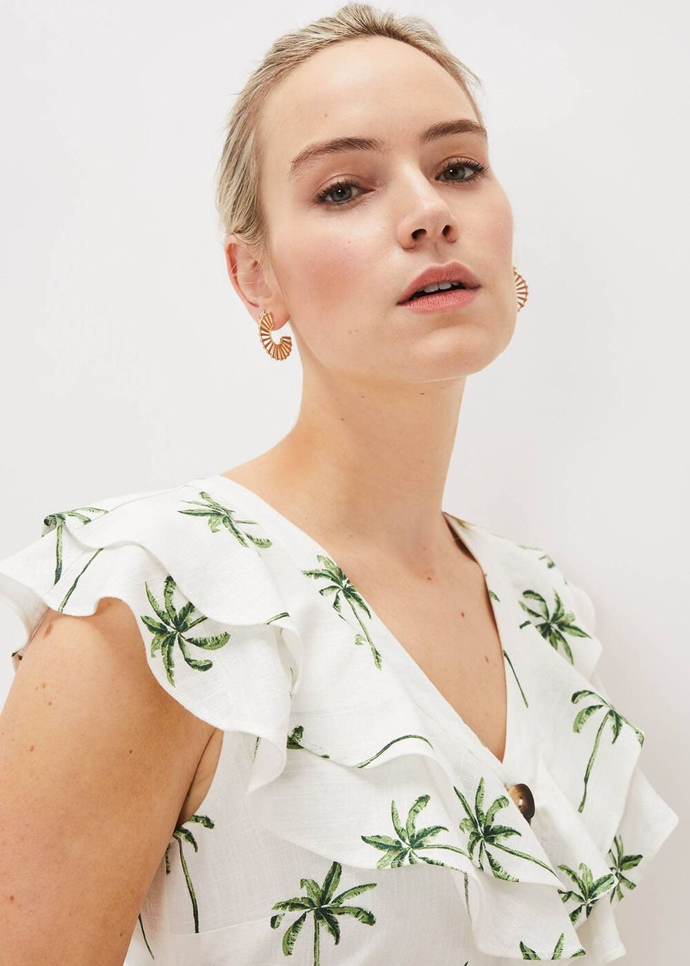 Jamilla Palm Print Midi Dress Ivory/Green