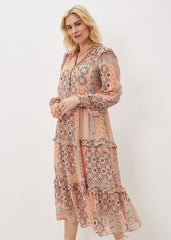 Ailsa Geometric Print Chiffon Midi Dress Pink Multi