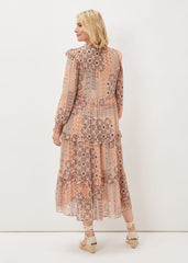 Ailsa Geometric Print Chiffon Midi Dress Pink Multi