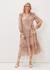 Ailsa Geometric Print Chiffon Midi Dress Pink Multi