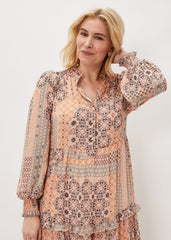 Ailsa Geometric Print Chiffon Midi Dress Pink Multi