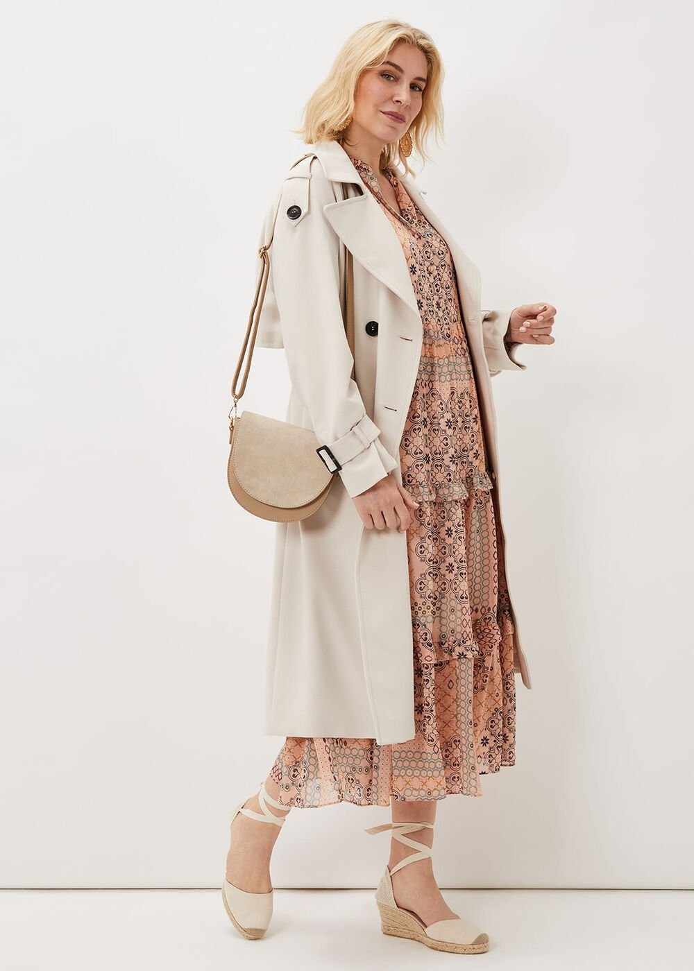 Ailsa Geometric Print Chiffon Midi Dress Pink Multi