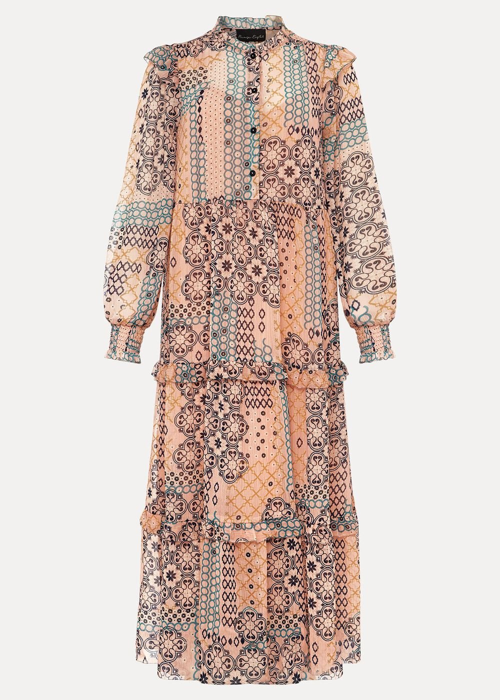 Ailsa Geometric Print Chiffon Midi Dress Pink Multi
