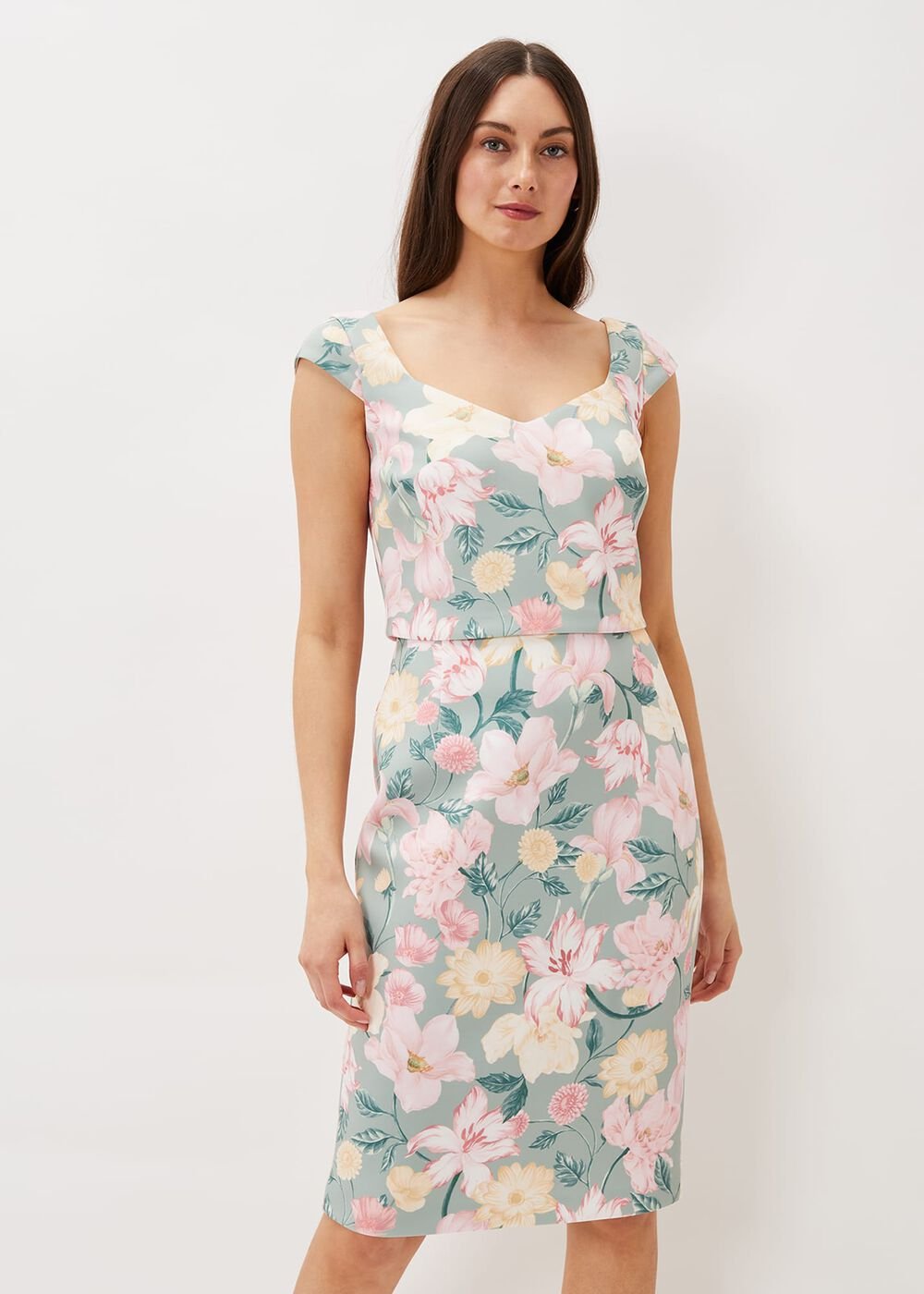 Jessia Floral Scuba Dress Sage/Multi