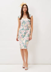 Jessia Floral Scuba Dress Sage/Multi