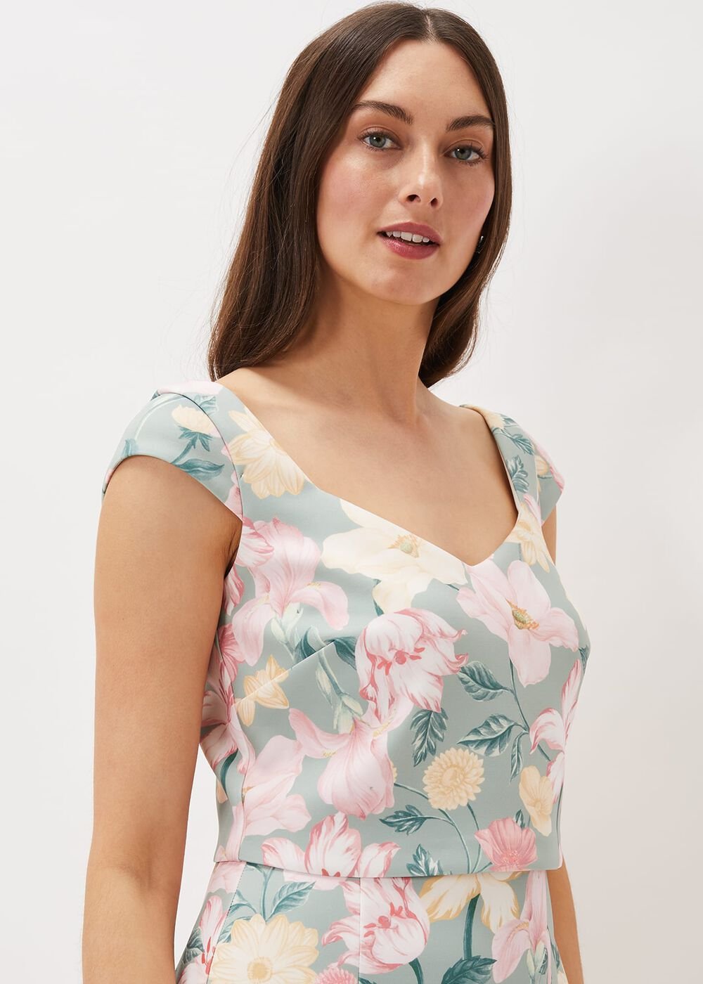 Jessia Floral Scuba Dress Sage/Multi