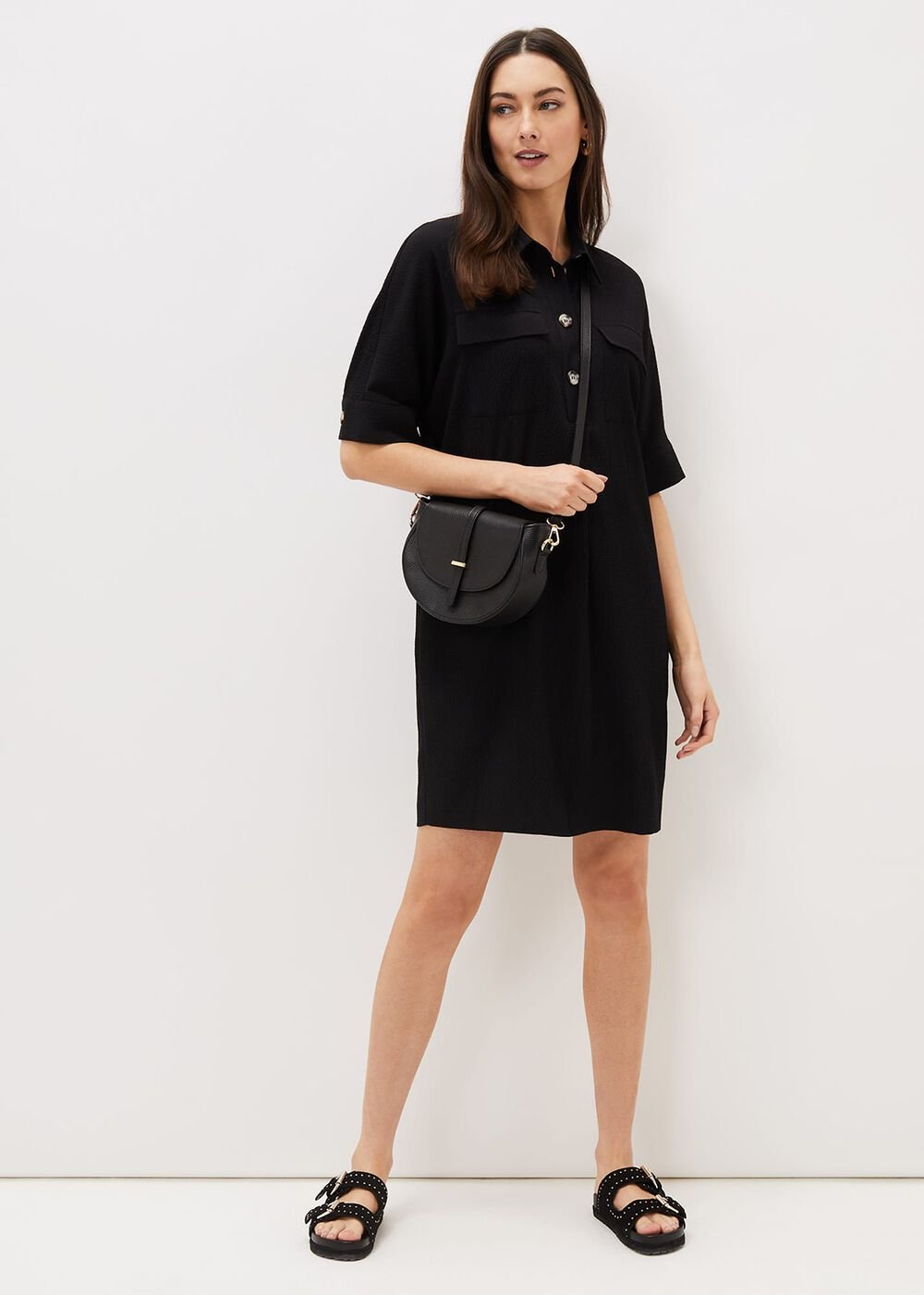 Faye Textured Tunic Dress Black