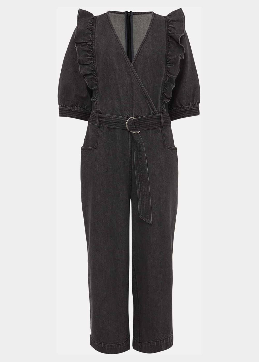 Flora Denim Frill Jumpsuit Grey