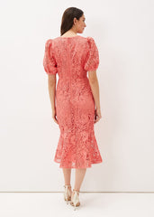 Lidia Guipure Lace Fishtail Dress Watermelon