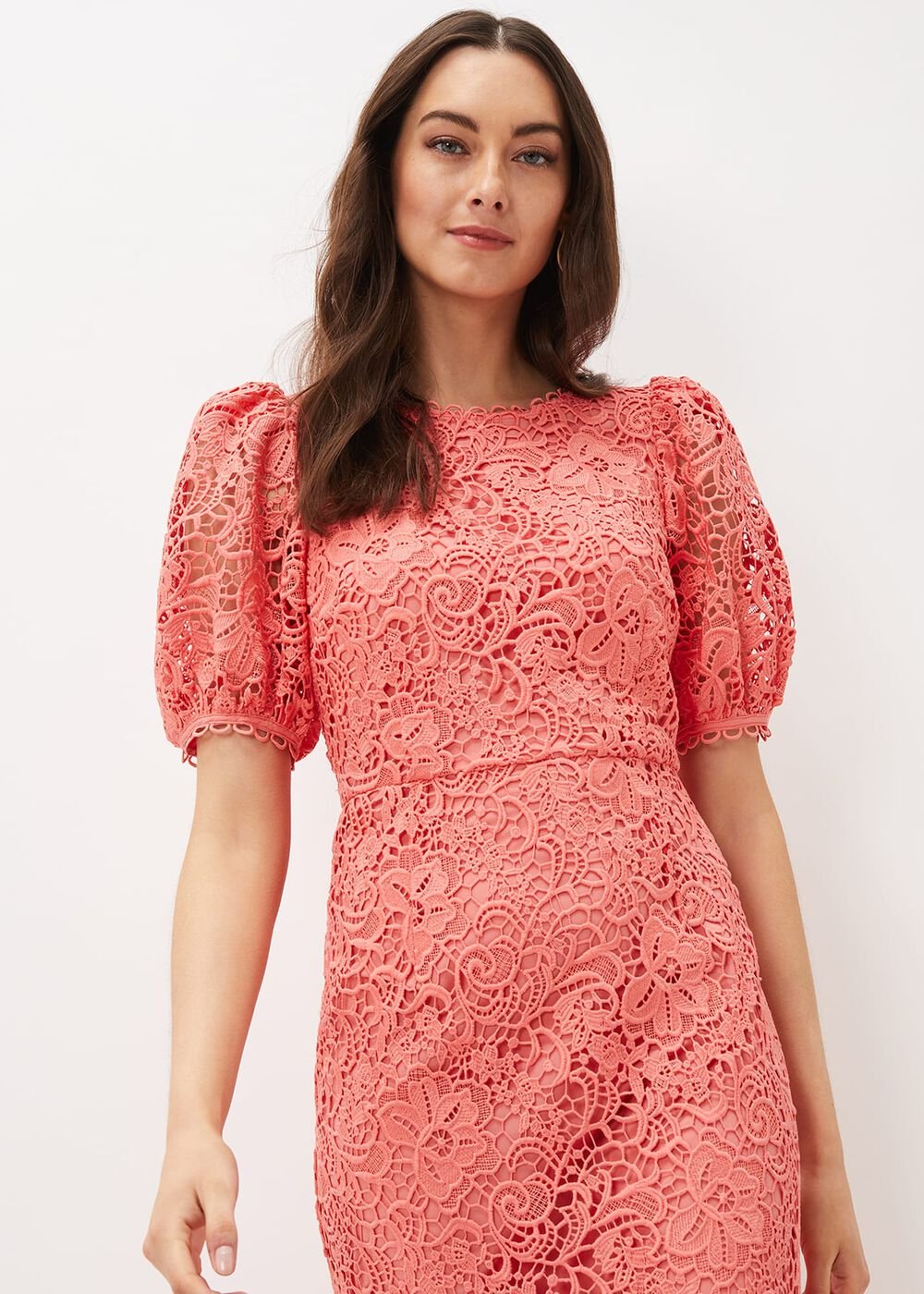 Lidia Guipure Lace Fishtail Dress Watermelon
