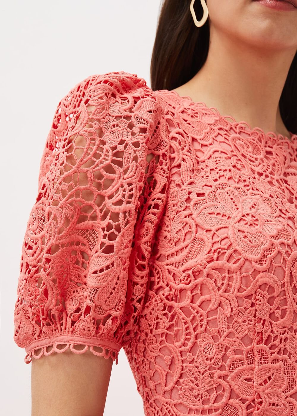 Lidia Guipure Lace Fishtail Dress Watermelon