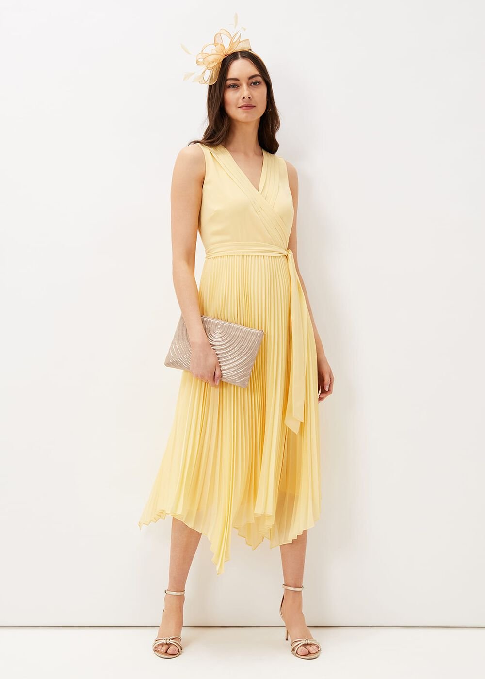Petra Pleated Wrap Dress Pale Yellow