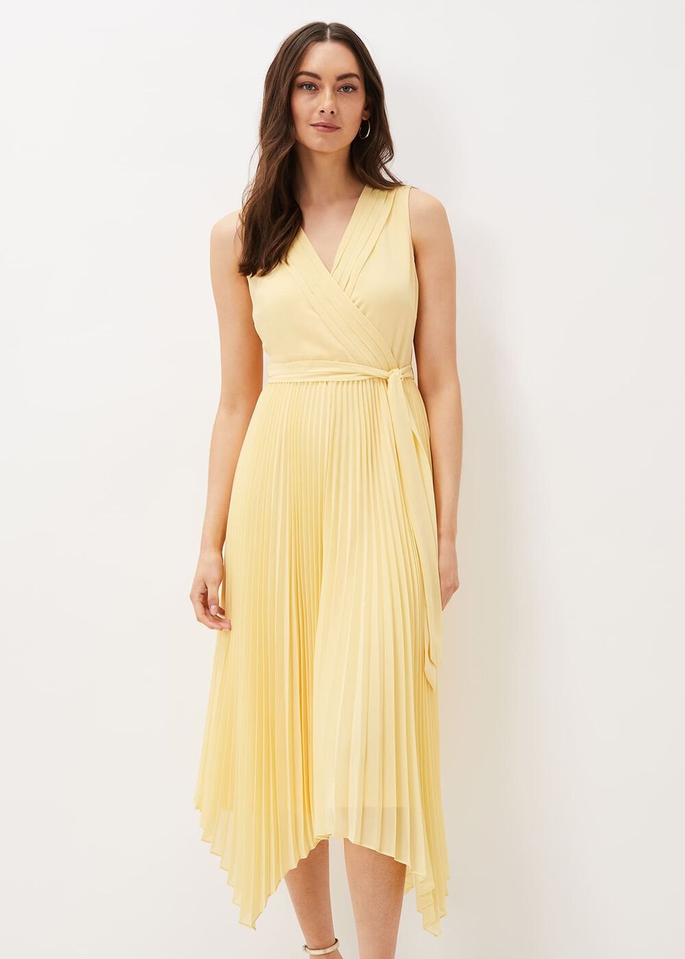 Petra Pleated Wrap Dress Pale Yellow