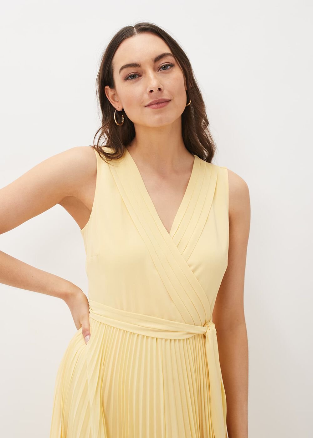 Petra Pleated Wrap Dress Pale Yellow